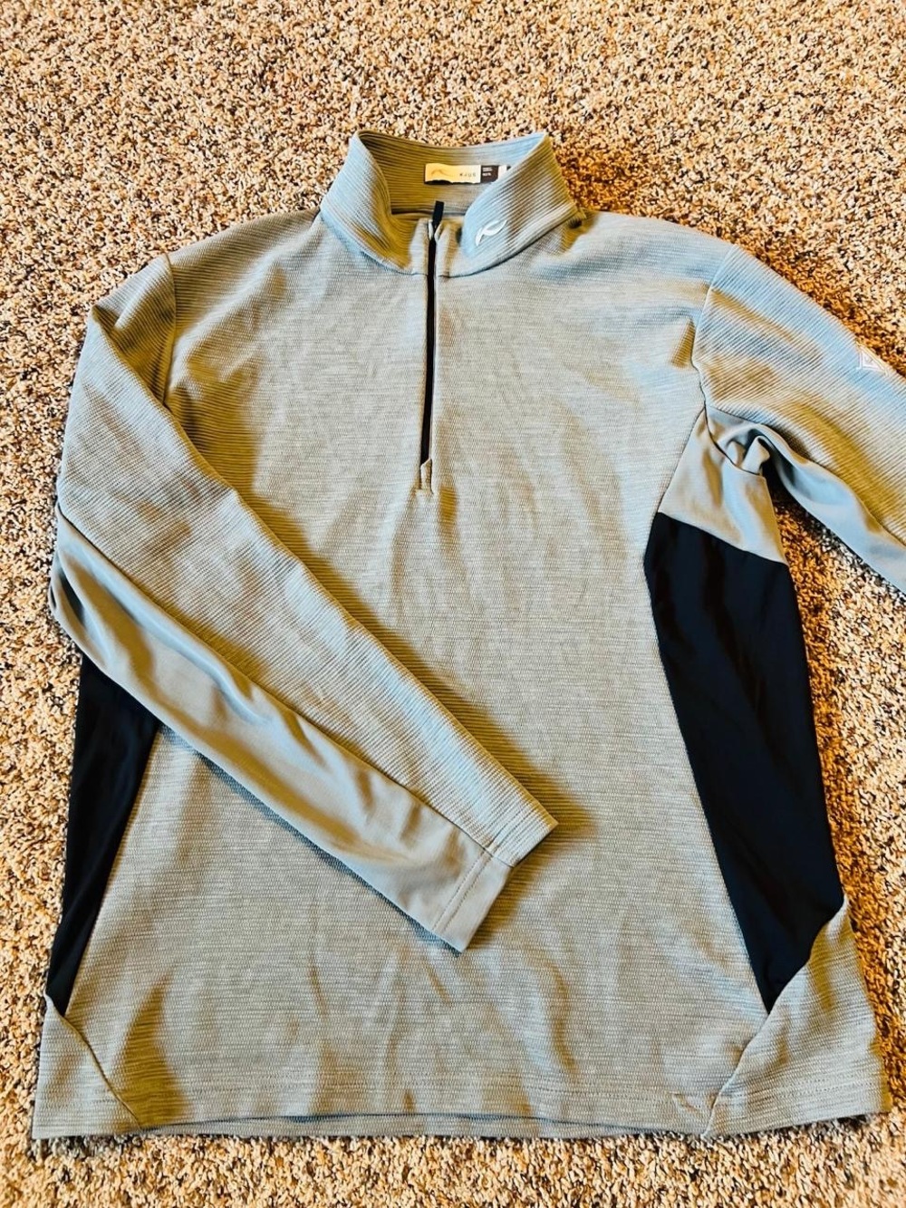 Men's Light Gray Quarter-Zip Performance Sweater with Black Panels large